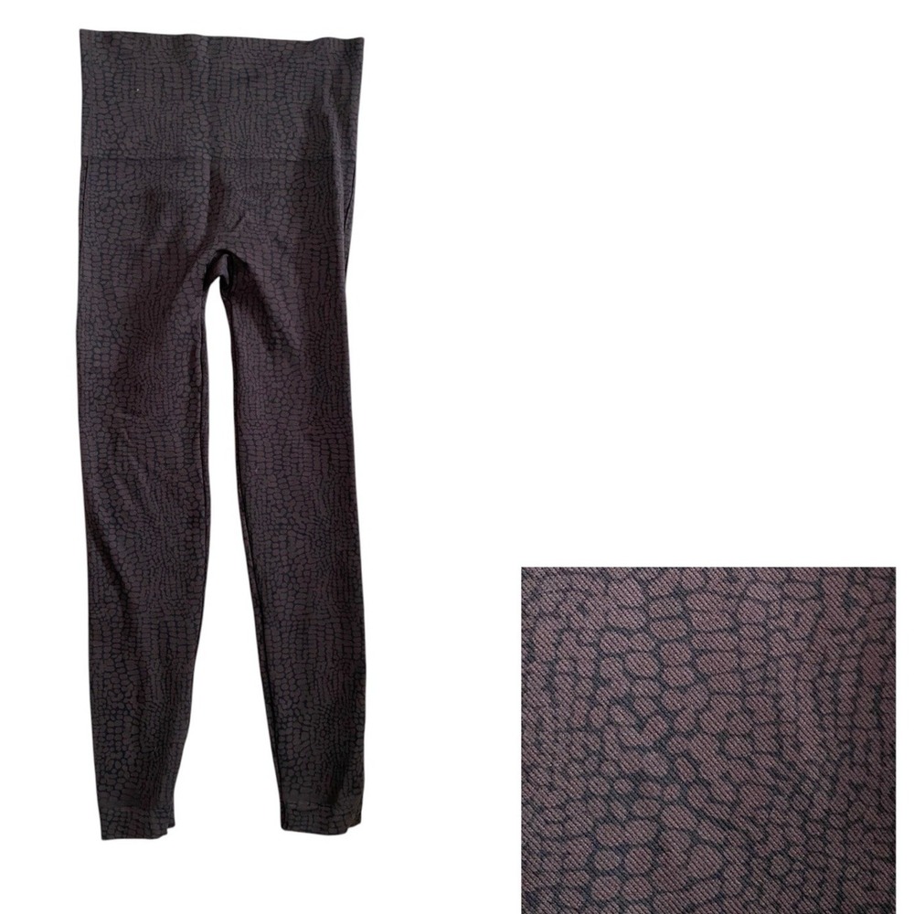 Spanx Leggings Womens S Small Brown Look At Me Now Seamless Croc Pattern Stretch